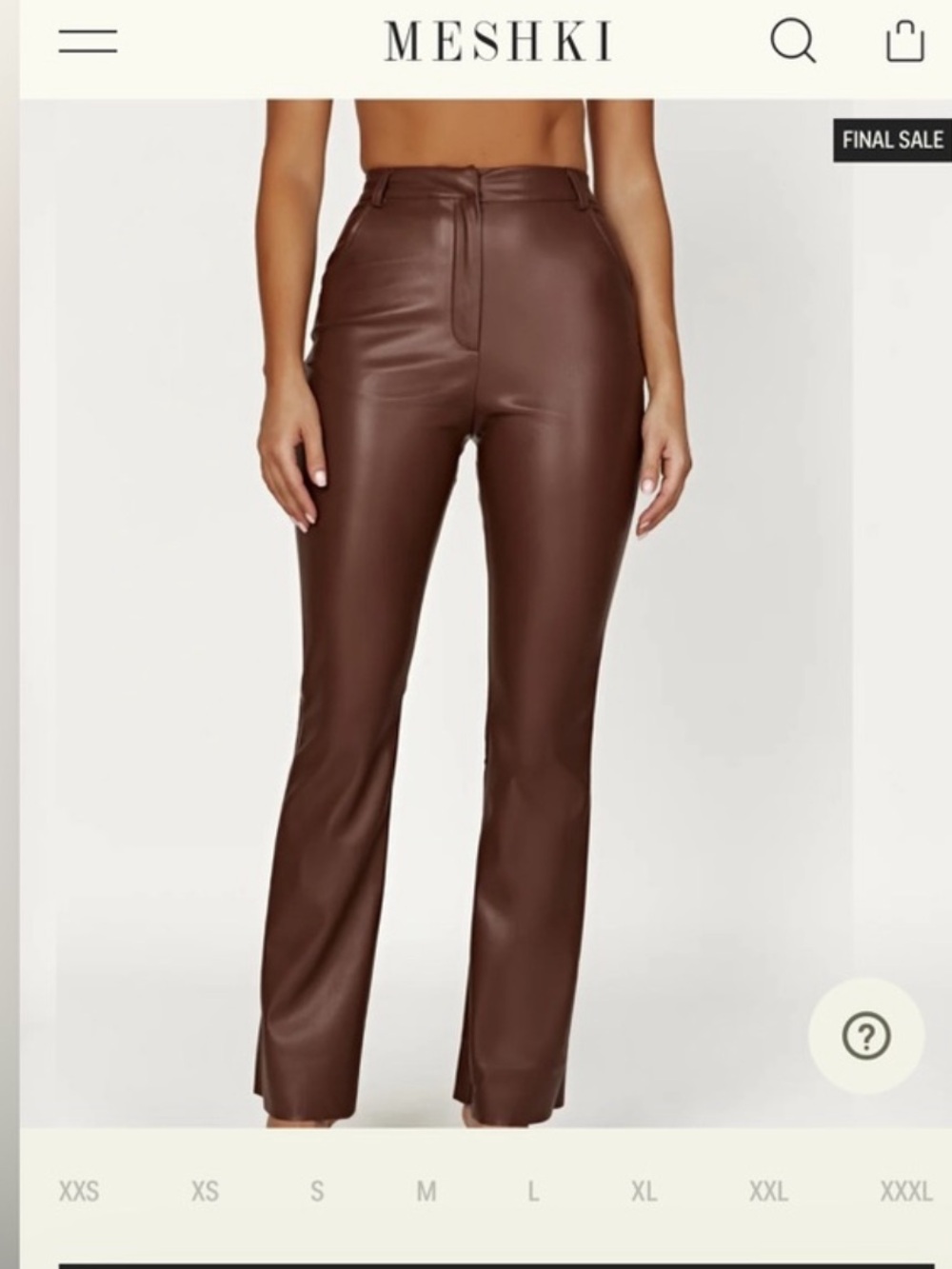 Meshki Chocolate Brown Faux Leather Pants XS